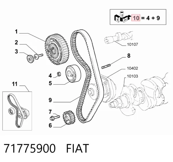 Correia do mecanismo de distribuição de gás, kit 71775900 Fiat/Alfa/Lancia