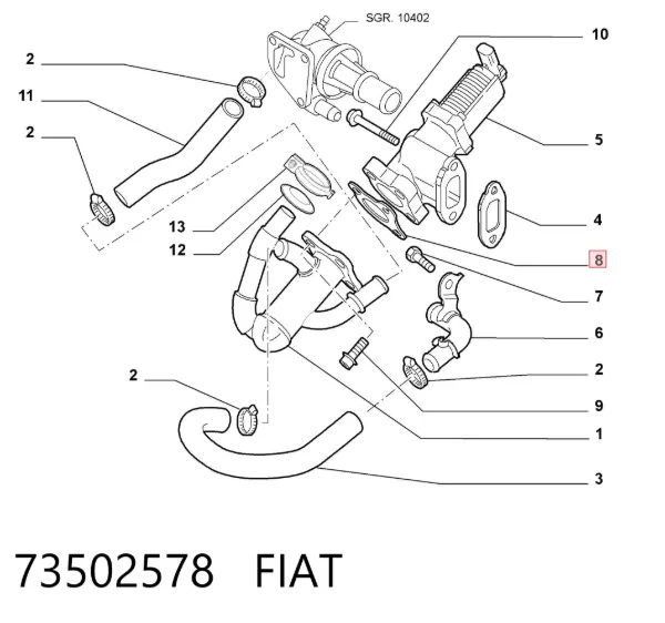 Vedante de válvula EGR de recirculação 73502578 Fiat/Alfa/Lancia