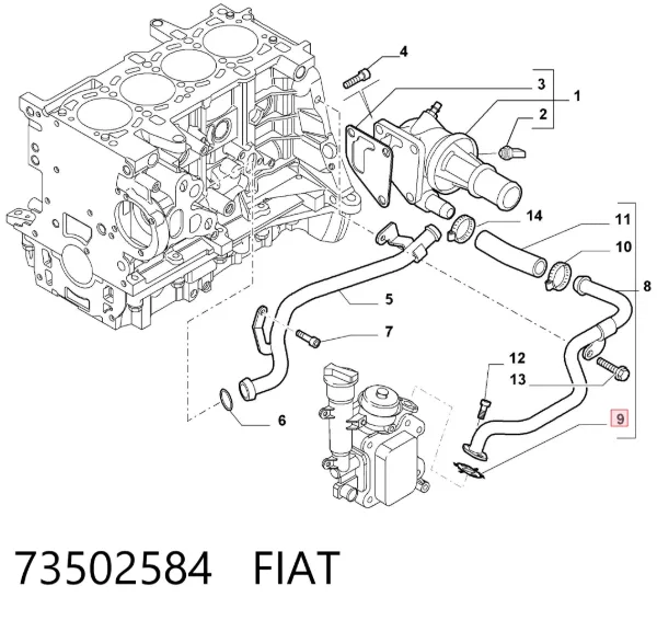 Vedante do conduto de óleo de refrigerador superior 73502584 Fiat/Alfa/Lancia