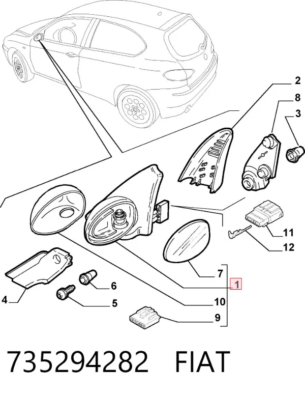 Espelho de retrovisão direito 735294282 Fiat/Alfa/Lancia