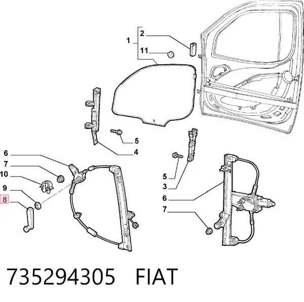 Puxador de acionamento de vidro da porta dianteira 735294305 Fiat/Alfa/Lancia