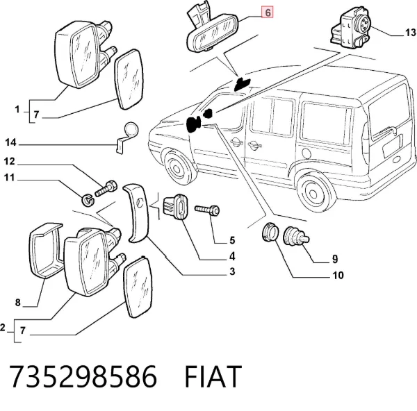 Espelho de salão interno 735298586 Fiat/Alfa/Lancia
