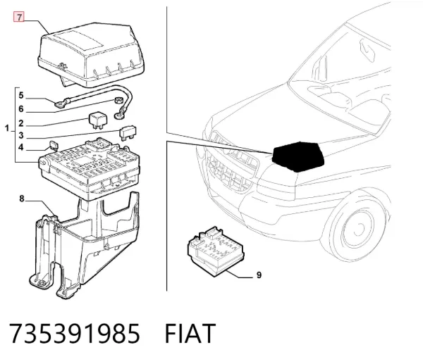 Tampa de unidade de dispositivos de segurança 735391985 Fiat/Alfa/Lancia