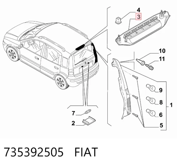 Sinal de parada traseiro adicional 735392505 Fiat/Alfa/Lancia