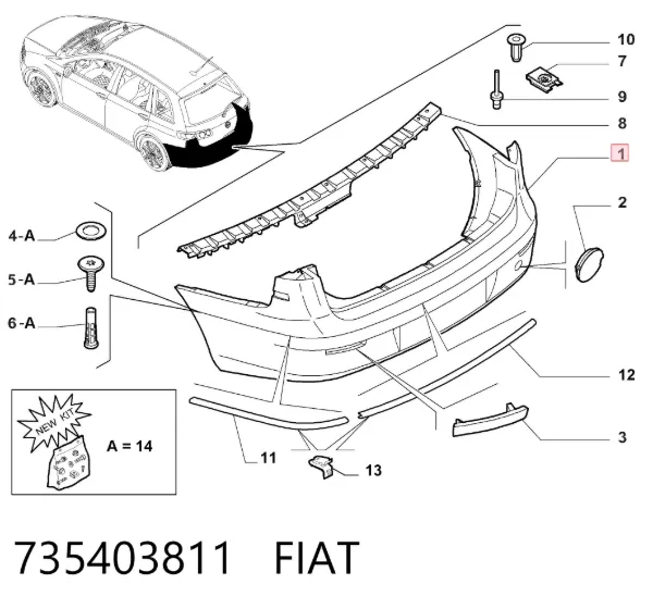 Pára-choque traseiro 735403811 Fiat/Alfa/Lancia