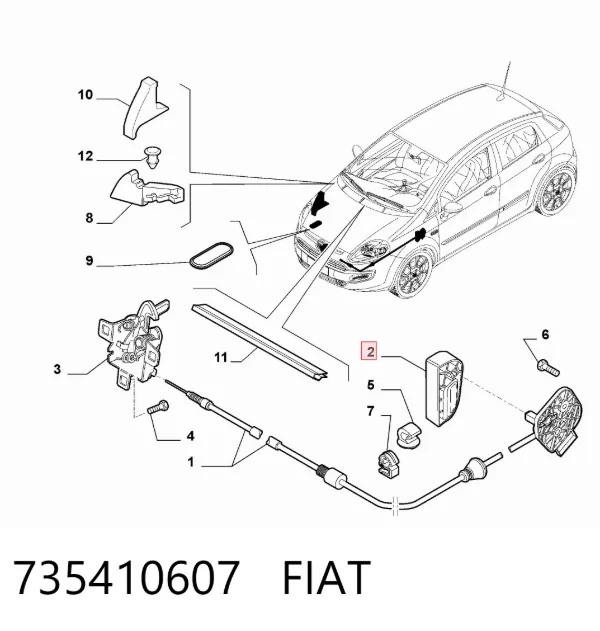 Puxador de abertura da capota 735410607 Fiat/Alfa/Lancia