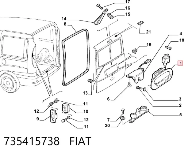 Puxador externo de tampa de porta-malas (de 3ª/5ª porta traseira) 735415738 Fiat/Alfa/Lancia