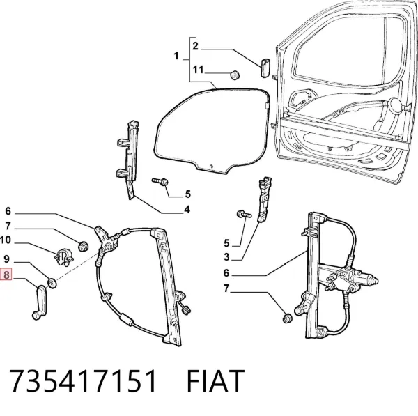 Puxador de acionamento de vidro da porta dianteira 735417151 Fiat/Alfa/Lancia