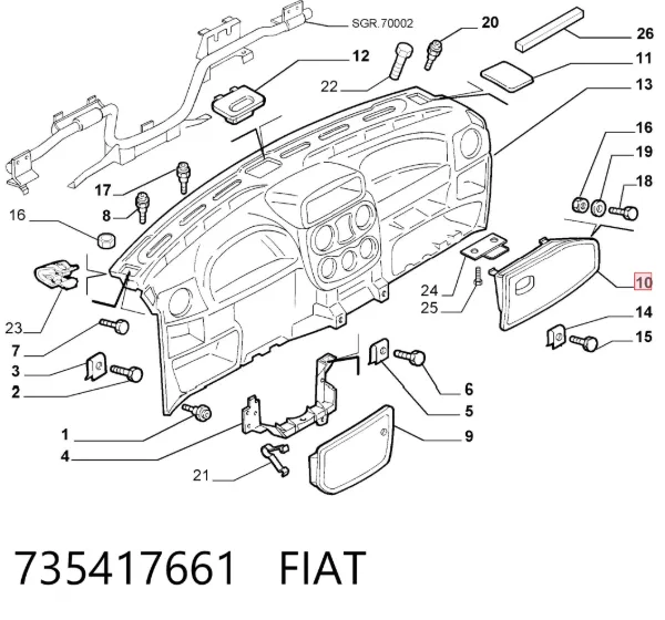 Tampa da caixa para luvas (porta-luvas) Fiat Doblo I