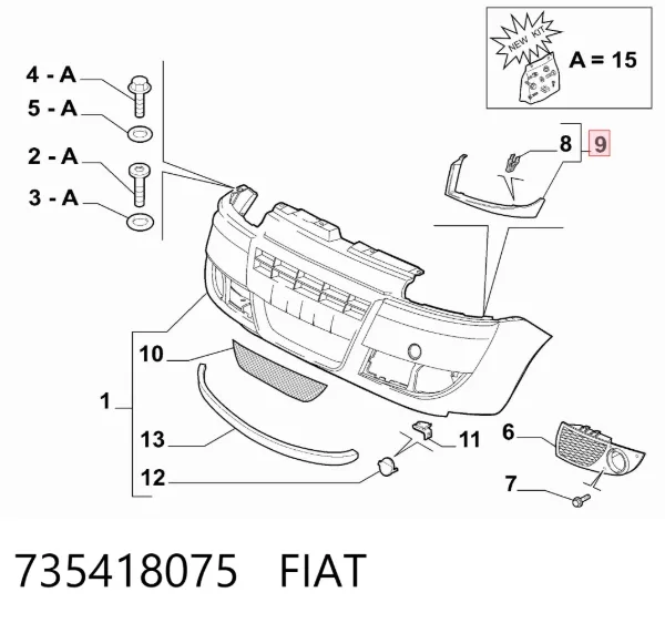 Ripa (placa sobreposta) da luz direita 735418075 Fiat/Alfa/Lancia