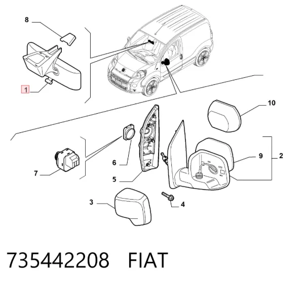 Espelho de salão interno 735442208 Fiat/Alfa/Lancia