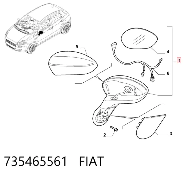 Espelho de retrovisão esquerdo 735465561 Fiat/Alfa/Lancia