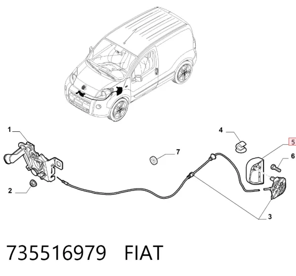 Puxador de abertura da capota 735516979 Fiat/Alfa/Lancia