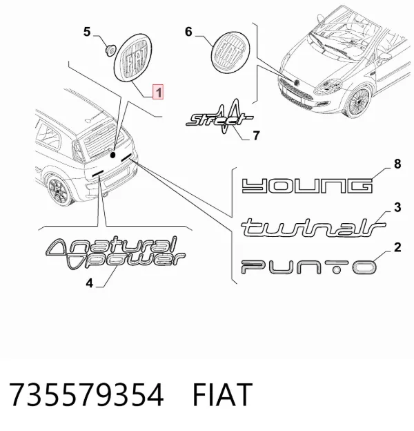 Emblema de tampa de porta-malas (emblema de firma) Fiat Punto GRAND