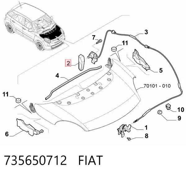 Puxador de abertura da capota 735650712 Fiat/Alfa/Lancia