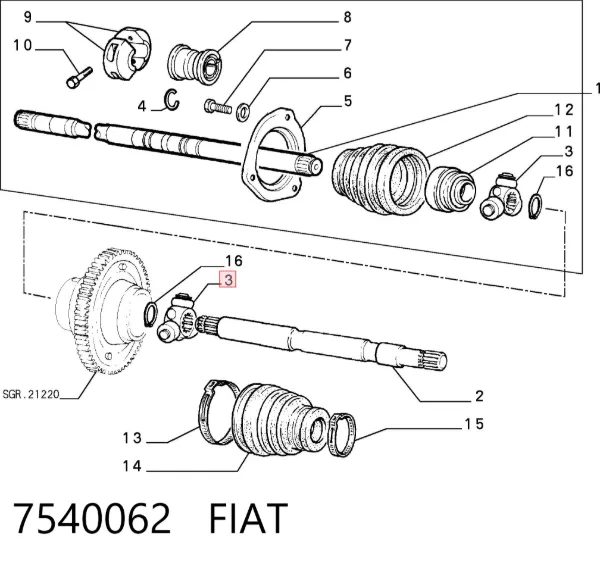 Junta homocinética interna, tripé 7540062 Fiat/Alfa/Lancia