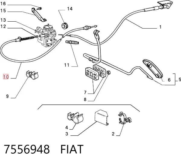 Cabo/pedal de gás (de acelerador) 7556948 Fiat/Alfa/Lancia