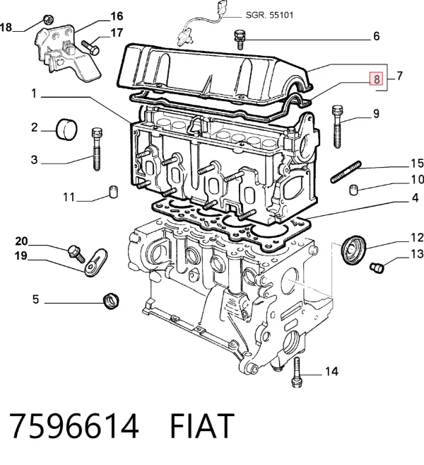 Vedante de tampa de válvulas de motor 7596614 Fiat/Alfa/Lancia