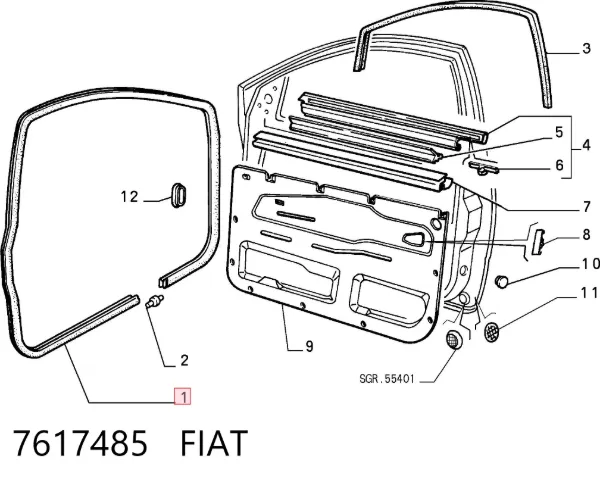 Compactador da porta dianteira direita (na carroçaria) 7617485 Fiat/Alfa/Lancia