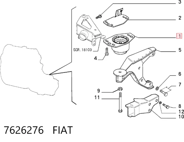 Coxim de transmissão (suporte da caixa de mudança) 7626276 Fiat/Alfa/Lancia