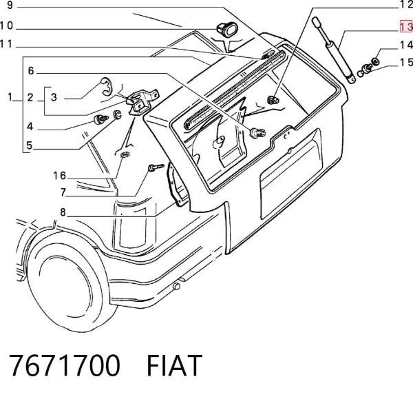Amortecedor de tampa de porta-malas (de 3ª/5ª porta traseira) 7671700 Fiat/Alfa/Lancia