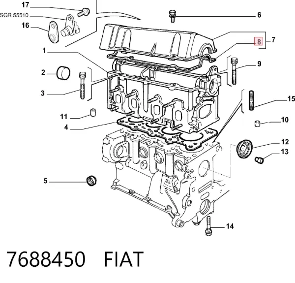 Vedante de tampa de válvulas de motor 7688450 Fiat/Alfa/Lancia