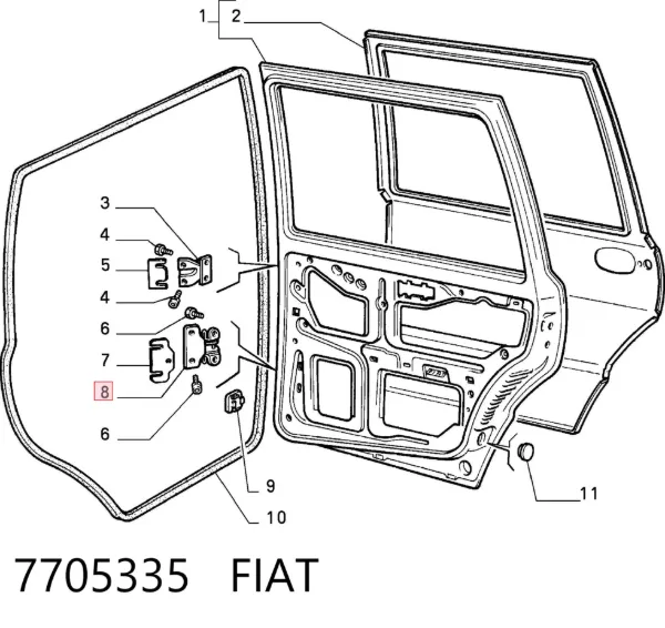 Gozno da porta dianteira esquerda 7705335 Fiat/Alfa/Lancia