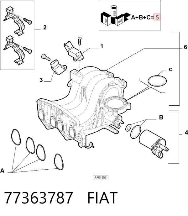 Vedante de tubo coletor de admissão 77363787 Fiat/Alfa/Lancia