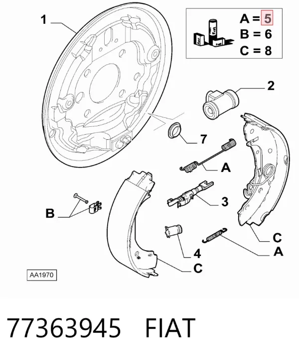 Kit de montagem das sapatas traseiras de tambor 77363945 Fiat/Alfa/Lancia