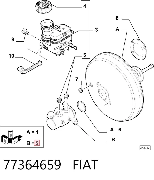 Cilindro mestre do freio 77364659 Fiat/Alfa/Lancia