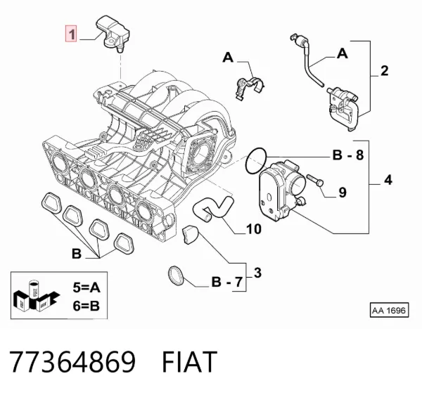 Sensor de pressão no coletor de admissão, MAP 77364869 Fiat/Alfa/Lancia