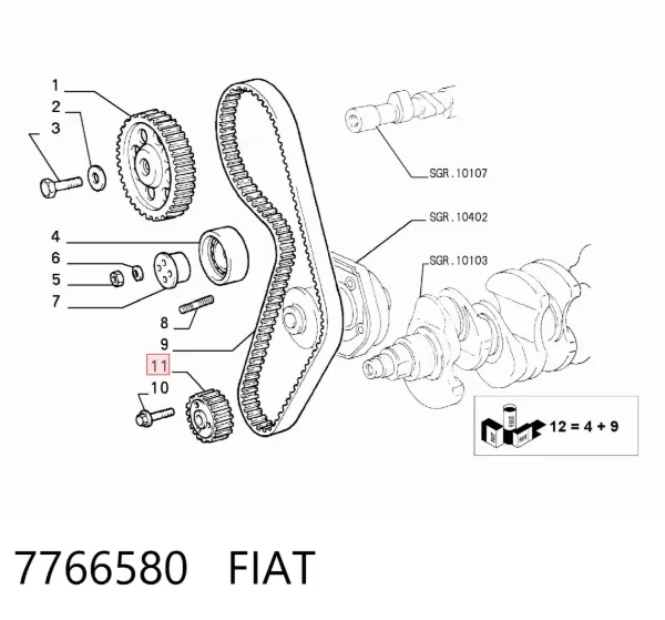 Engrenagem de cadeia da roda dentada de acionamento de cambota de motor 7766580 Fiat/Alfa/Lancia