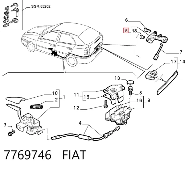 Fecho de tampa de porta-malas (de 3ª/5ª porta traseira) Fiat Brava 182
