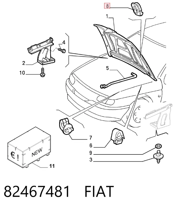 Fixador de suporte da capota 82467481 Fiat/Alfa/Lancia