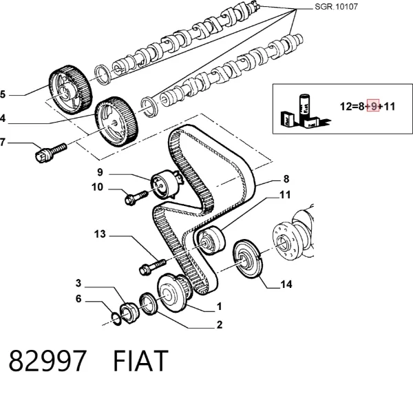 Rolo de reguladora de tensão da correia do mecanismo de distribuição de gás 82997 Fiat/Alfa/Lancia