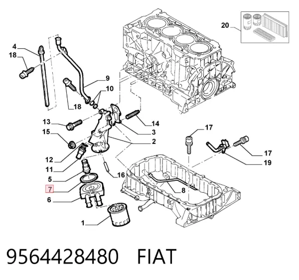 Vedante de adaptador de refrigerador de óleo 9564428480 Fiat/Alfa/Lancia