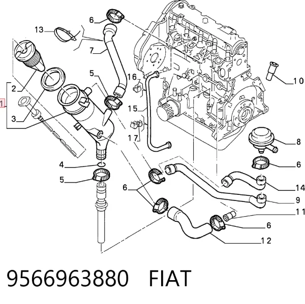 Separador de óleo (separador) do sistema de ventilação de cárter 9566963880 Fiat/Alfa/Lancia