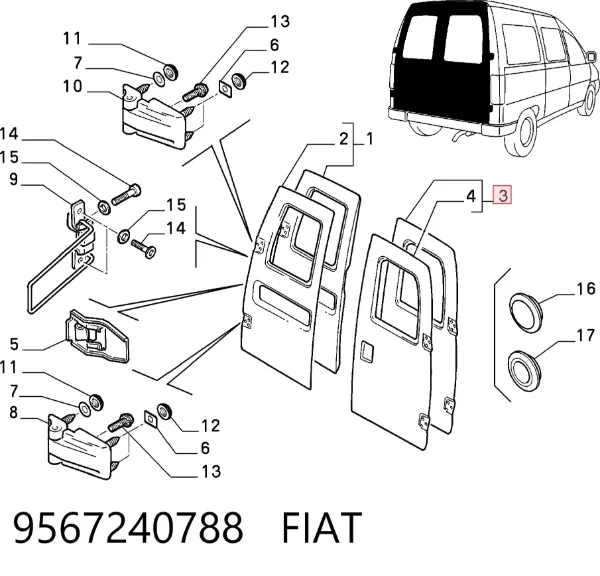 Porta batente traseira direita de furgão 9567240788 Fiat/Alfa/Lancia