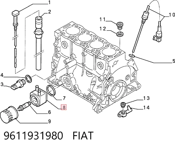 Radiador de óleo (frigorífico), debaixo de filtro 9611931980 Fiat/Alfa/Lancia
