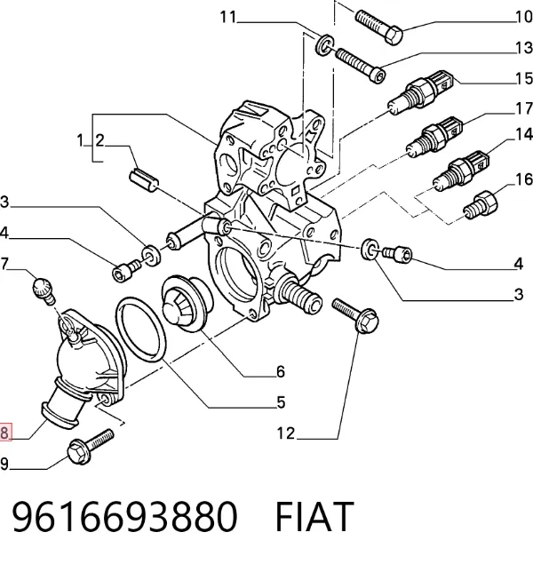Tampa do termostato 9616693880 Fiat/Alfa/Lancia