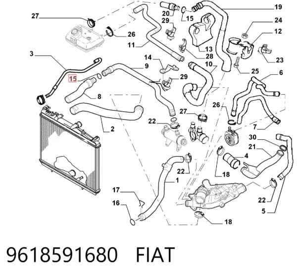 Vedante anular de tubo do radiador de forno 9618591680 Fiat/Alfa/Lancia