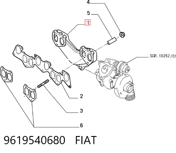 Tubo coletor de escape 9619540680 Fiat/Alfa/Lancia