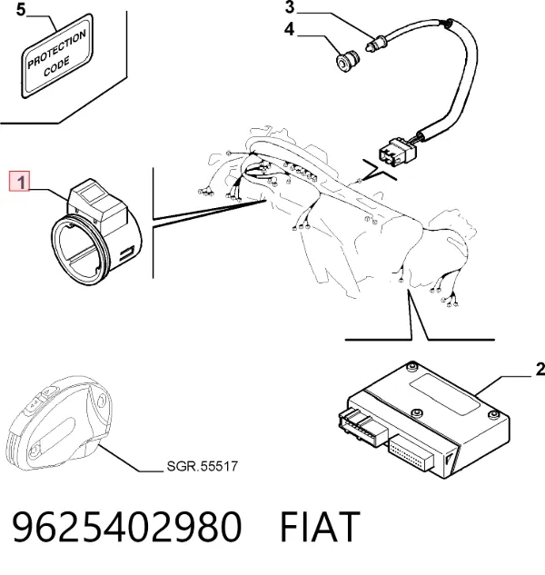 Antena (anel) de imobilizador 9625402980 Fiat/Alfa/Lancia