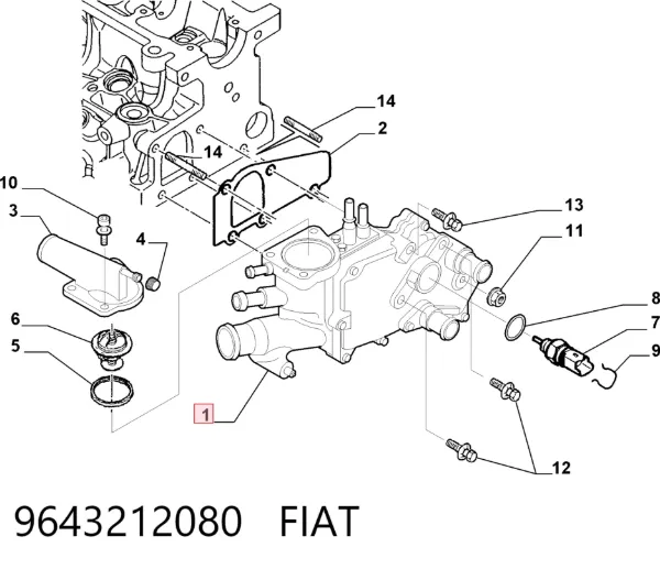 Caixa do termostato 9643212080 Fiat/Alfa/Lancia