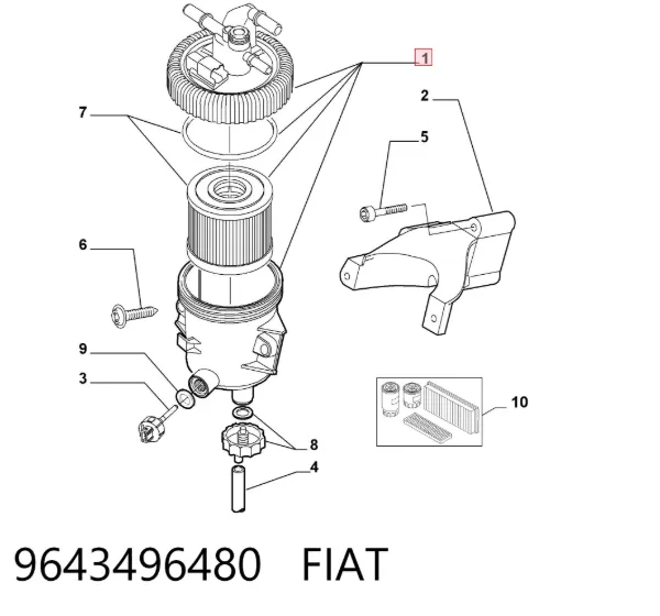 Caixa de filtro de combustível 9643496480 Fiat/Alfa/Lancia