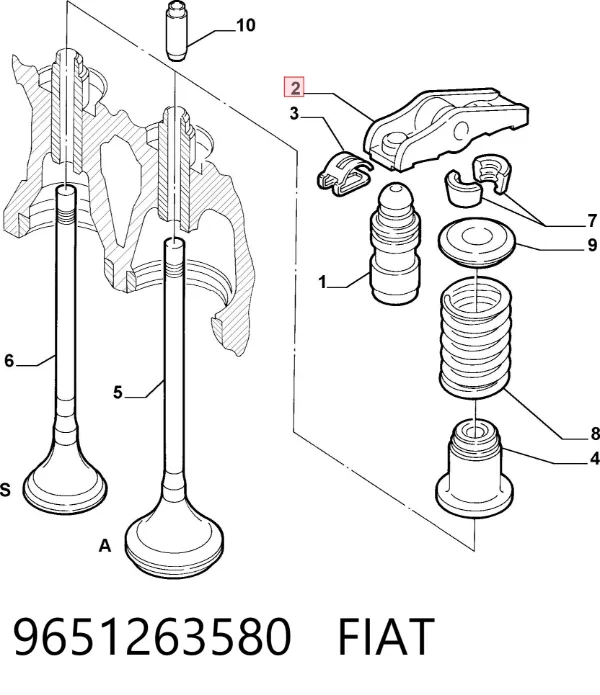 Balanceiro de válvula (balanceiro de válvulas) 9651263580 Fiat/Alfa/Lancia