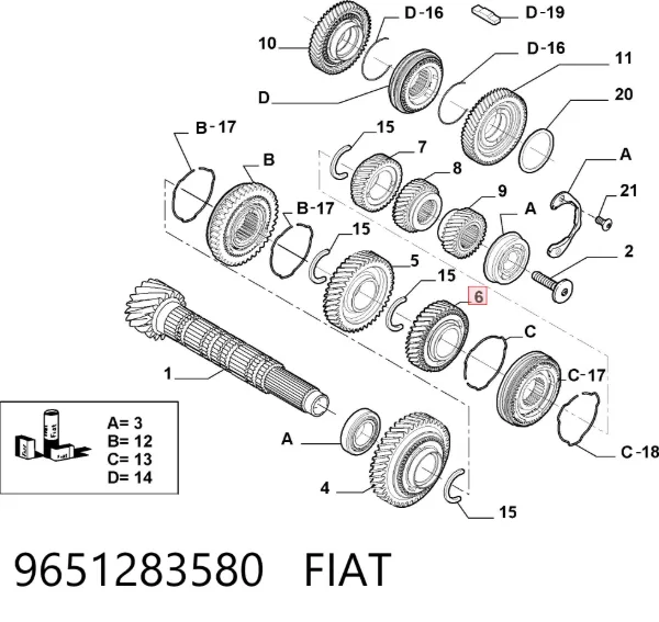 Roda dentada propulsionada de 3ª velocidade 9651283580 Fiat/Alfa/Lancia