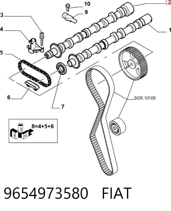 Árvore distribuidora de motor de escape 9654973580 Fiat/Alfa/Lancia