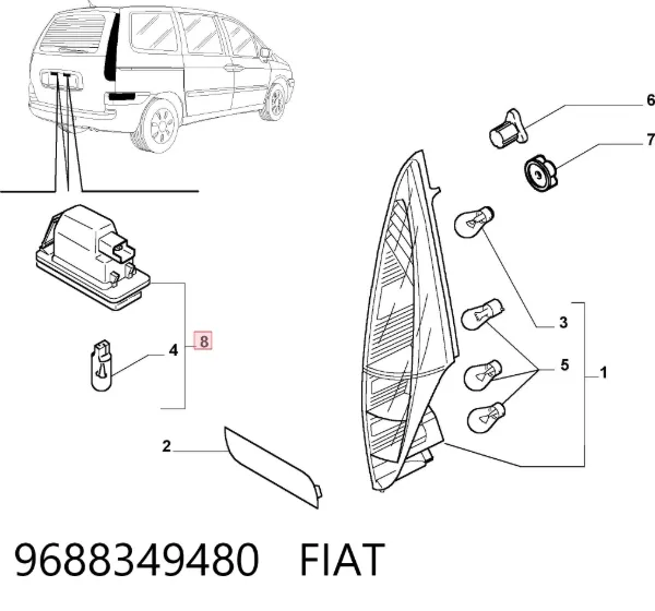 Lanterna da luz de fundo de matrícula traseira 9688349480 Fiat/Alfa/Lancia