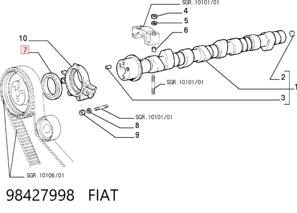 Vedação da árvore distribuidora de motor 98427998 Fiat/Alfa/Lancia